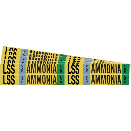 Brady AMMONIA LSS VAP LOW Pipe Marker Style 4 BK, BL, GN on YL 4 per Card, 5 PK 105793-PK